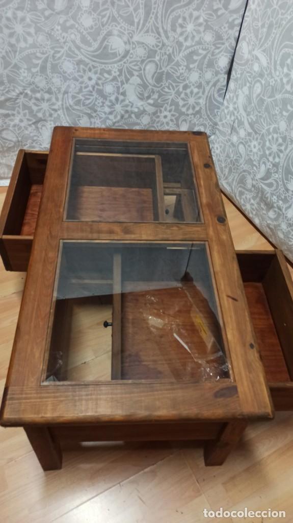 Vintage: MESA MADERA MACIZA CON DOS CAJONES Y CRISTAL - Foto 3