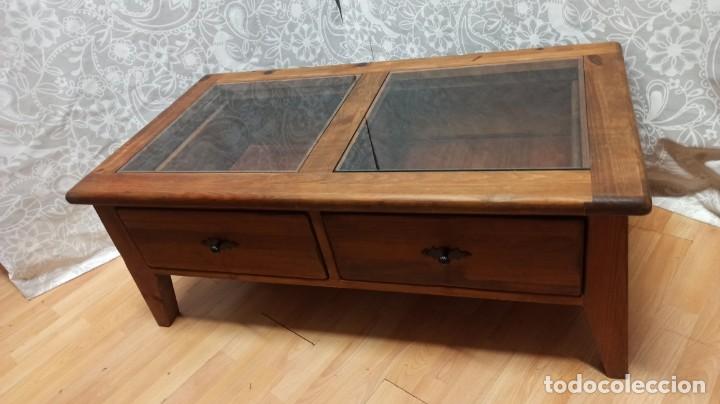 Vintage: MESA MADERA MACIZA CON DOS CAJONES Y CRISTAL - Foto 7