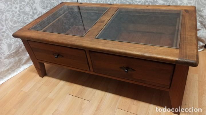 Vintage: MESA MADERA MACIZA CON DOS CAJONES Y CRISTAL - Foto 1