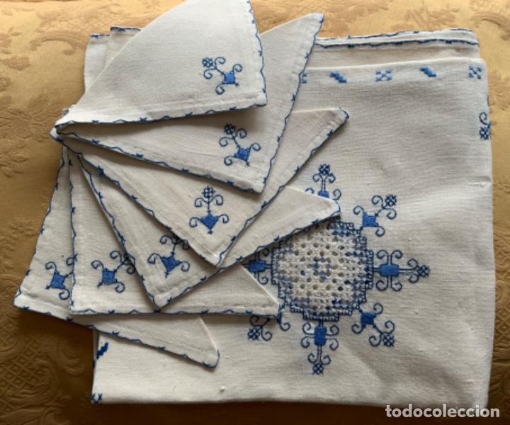 Vintage: ANTIGUO MANT&Eacute;L DE LAGARTERA, HILO, BORDADO A MANO 103 X 100CM