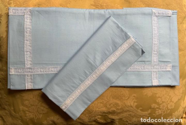 Vintage: CUNA, SABANA DE CUNA VINTAGE AZUL ALGOD&Oacute;N - Foto 1