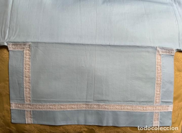 Vintage: CUNA, SABANA DE CUNA VINTAGE AZUL ALGOD&Oacute;N - Foto 2