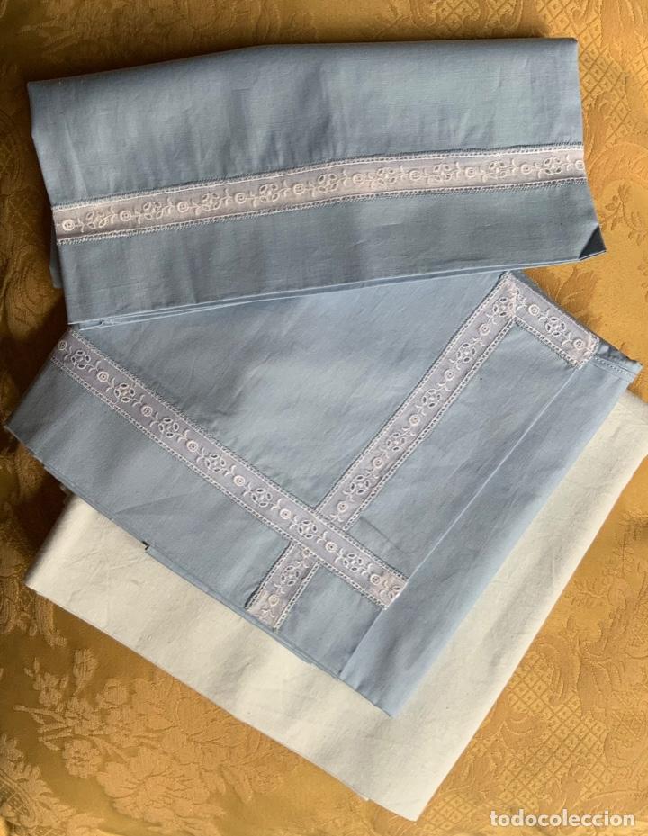 Vintage: CUNA, SABANA DE CUNA VINTAGE AZUL ALGOD&Oacute;N - Foto 3