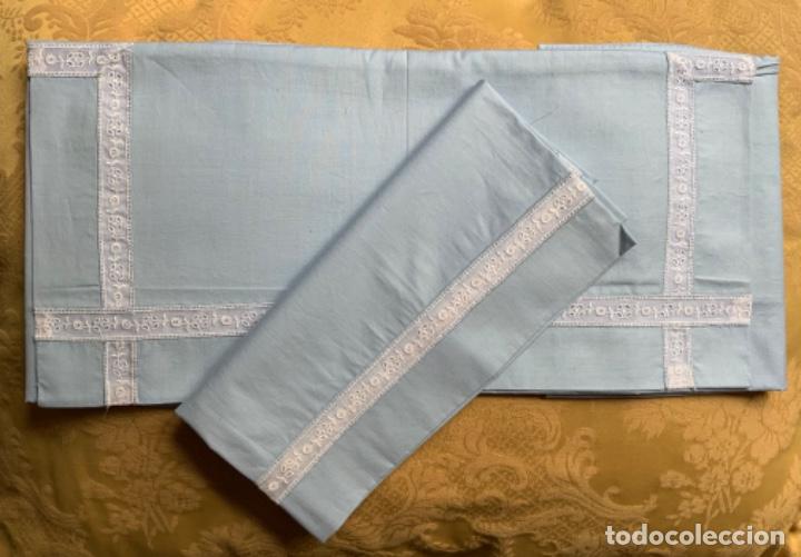 Vintage: CUNA, SABANA DE CUNA VINTAGE AZUL ALGOD&Oacute;N - Foto 4