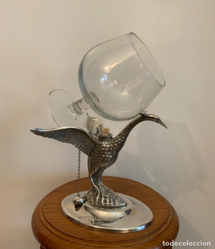 Vintage: ANTIGUO CALIENTA COPAS CISNE, ALPACA, IMPECABLE - Foto 4