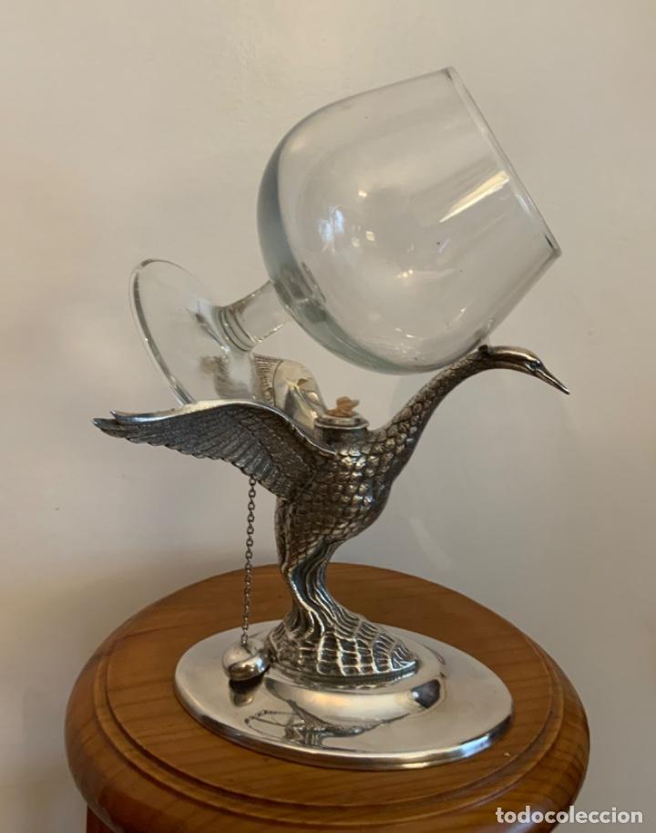 Vintage: ANTIGUO CALIENTA COPAS CISNE, ALPACA, IMPECABLE - Foto 6