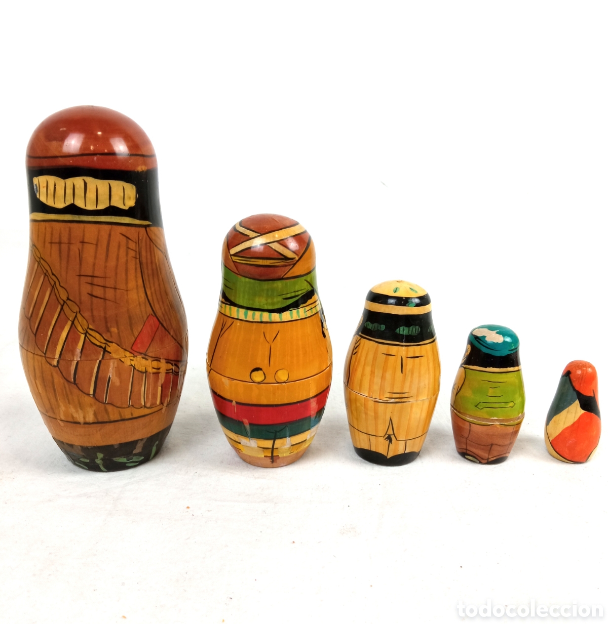 Vintage: MATRIOSKA CON 5 UNIDADES DE MADERA - Foto 2