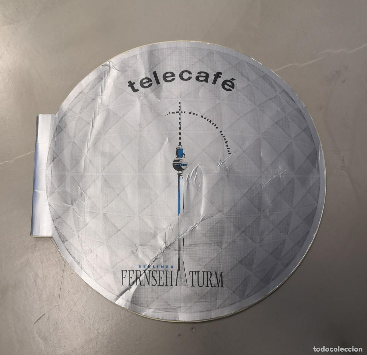 Vintage: Men&uacute; del Telecaf&eacute; de Berl&iacute;n, Alemania, 1992. Berliner Fernseh Turm. Torre de comunicaciones.