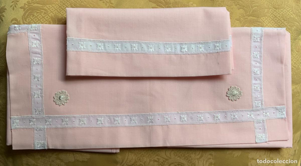 Vintage: CUNA, SABANA PARA CUNA, ALGOD&Oacute;N ROSA - Foto 1