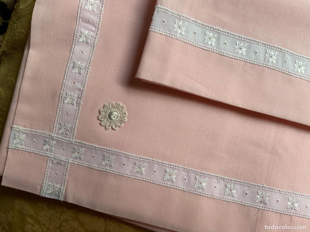 Vintage: CUNA, SABANA PARA CUNA, ALGOD&Oacute;N ROSA - Foto 2