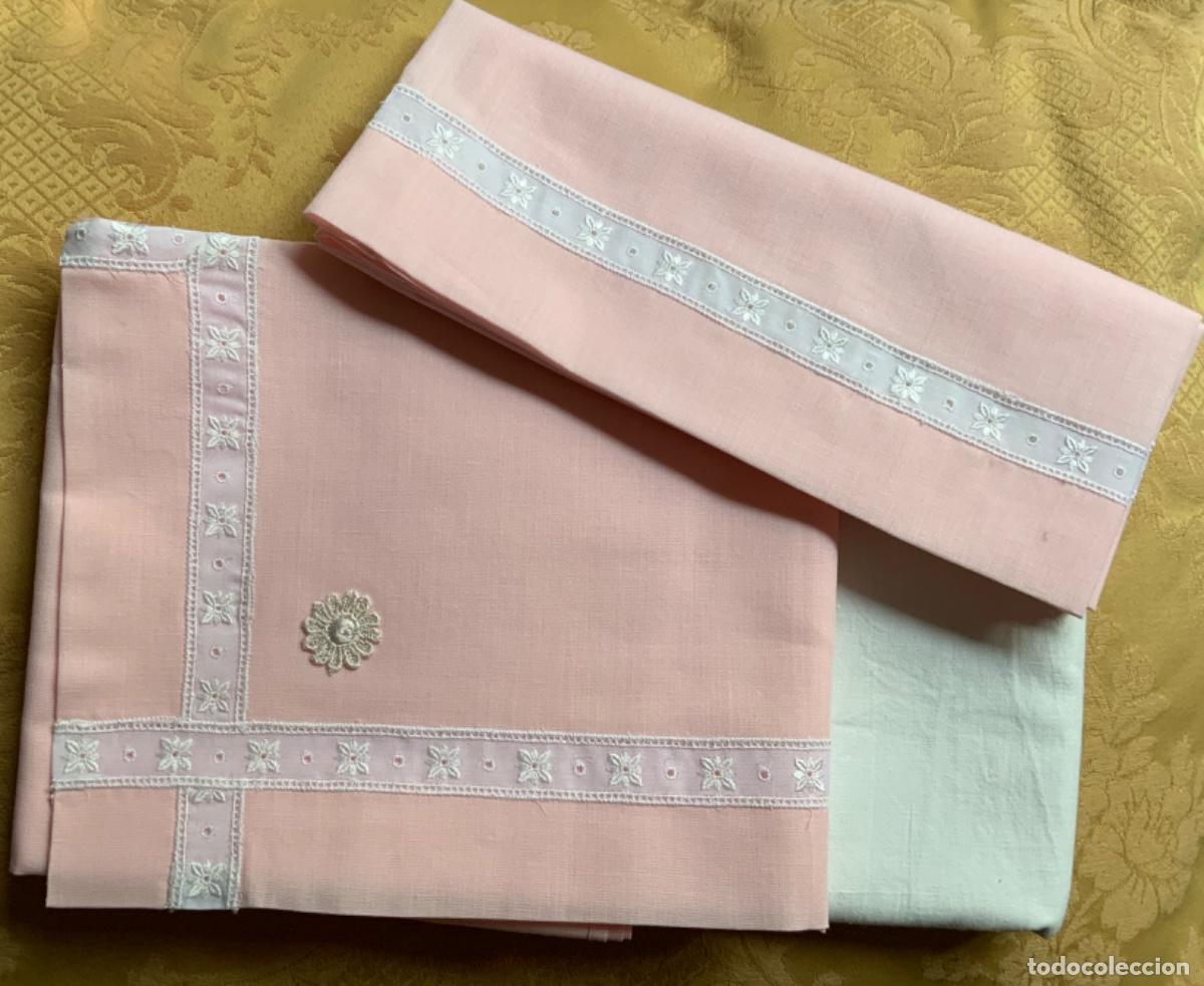 Vintage: CUNA, SABANA PARA CUNA, ALGOD&Oacute;N ROSA - Foto 3