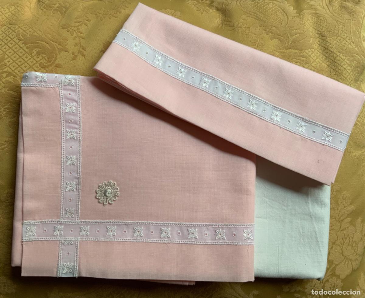 Vintage: CUNA, SABANA PARA CUNA, ALGOD&Oacute;N ROSA - Foto 4