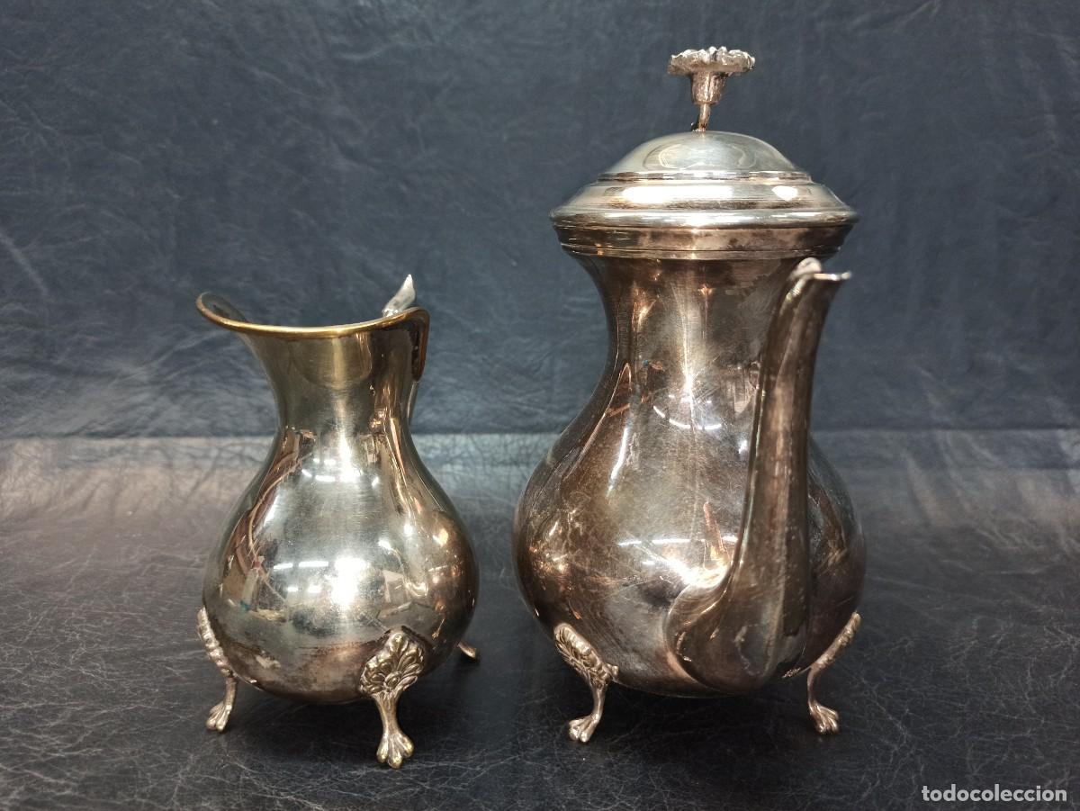 Vintage: Conjunto de cafetera y jarra de metal. C74 - Foto 4