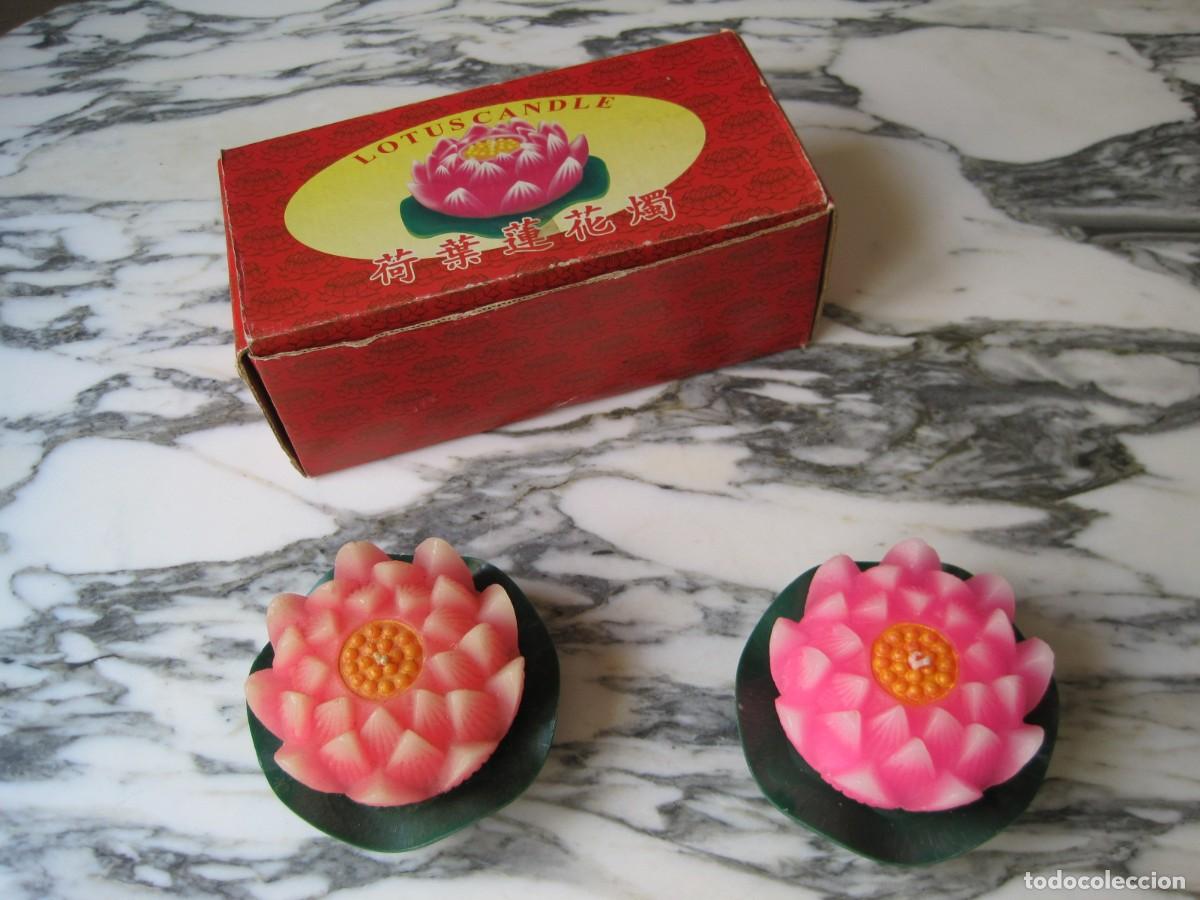 Vintage: PAREJA DE VELAS EN FORMA DE FLOR DE LOTO - Foto 2