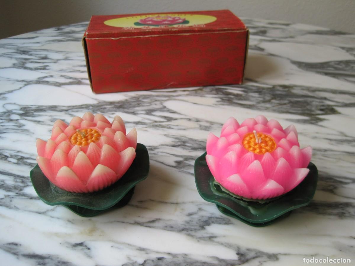 Vintage: PAREJA DE VELAS EN FORMA DE FLOR DE LOTO - Foto 5