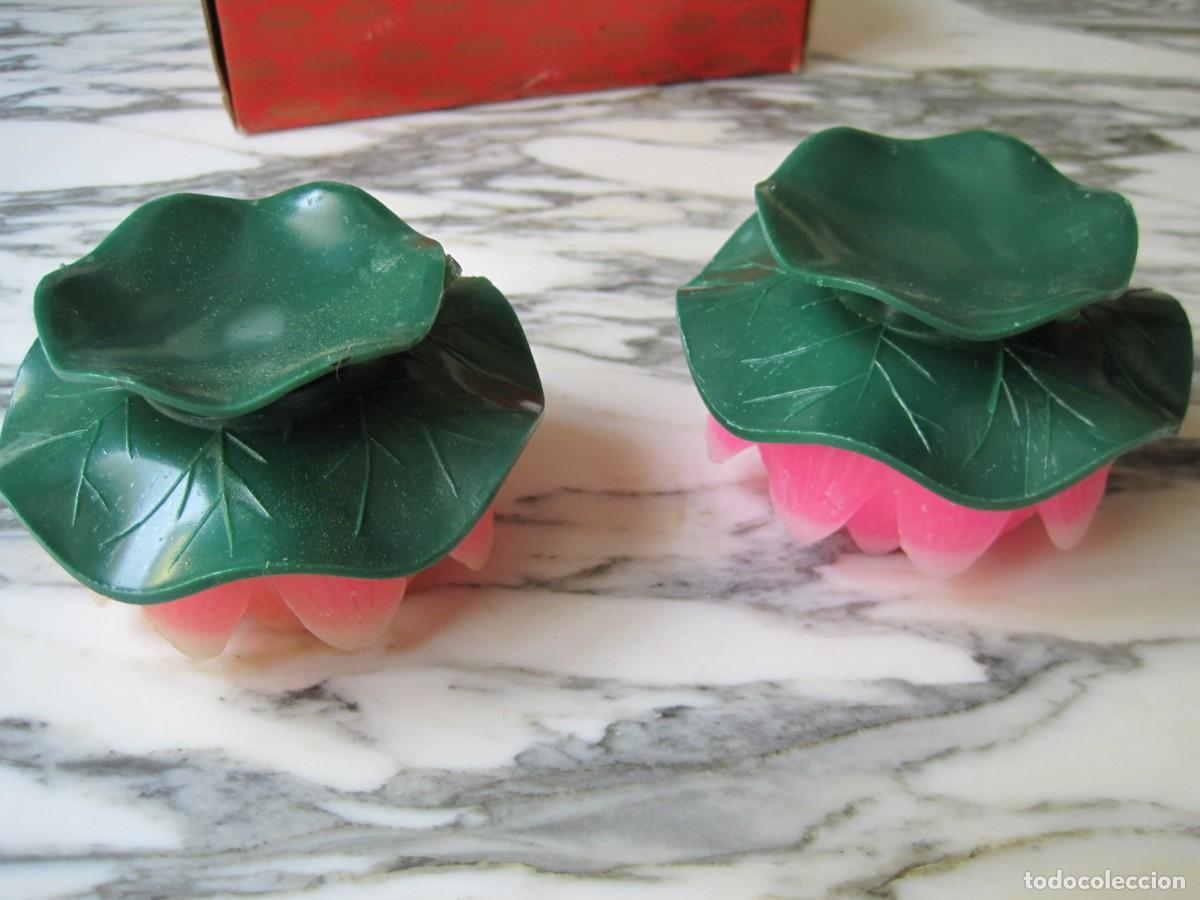 Vintage: PAREJA DE VELAS EN FORMA DE FLOR DE LOTO - Foto 6