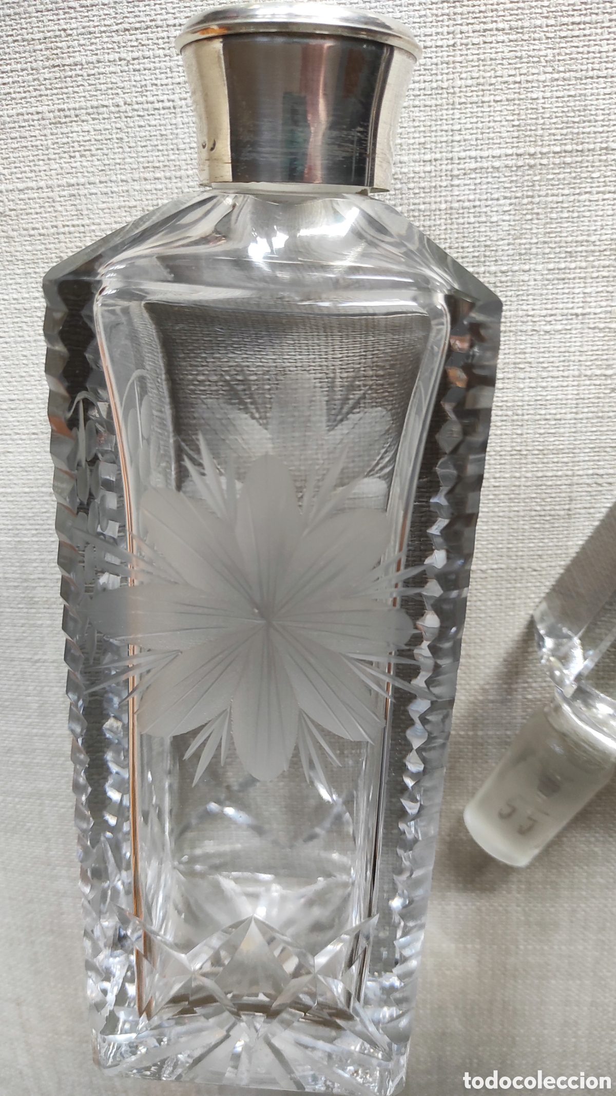 Vintage: Botella Licorera cristal de roca y cuello de plata - Foto 1