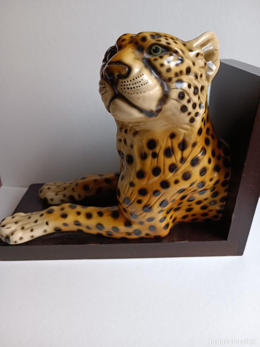 Vintage: APOYA LIBROS CON FIGURA DE LEOPARDO - Foto 5