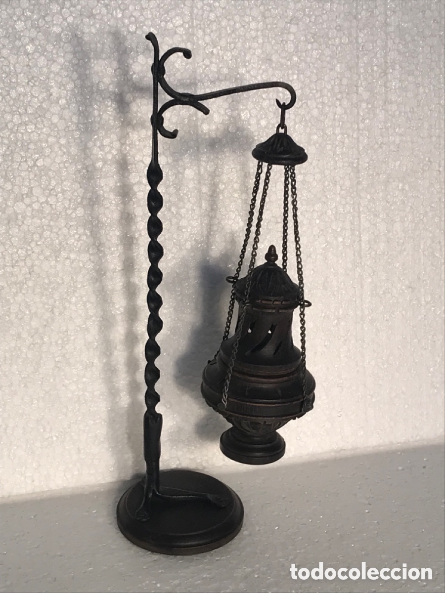 Vintage: Bita fumeiro madera tallada y soporte en hierro forjado 28x12cm Ref MT1