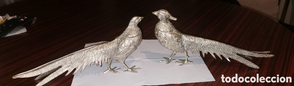 Vintage: Pareja faisanes bronce plateado - Foto 2