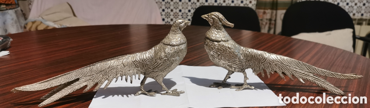 Vintage: Pareja faisanes bronce plateado