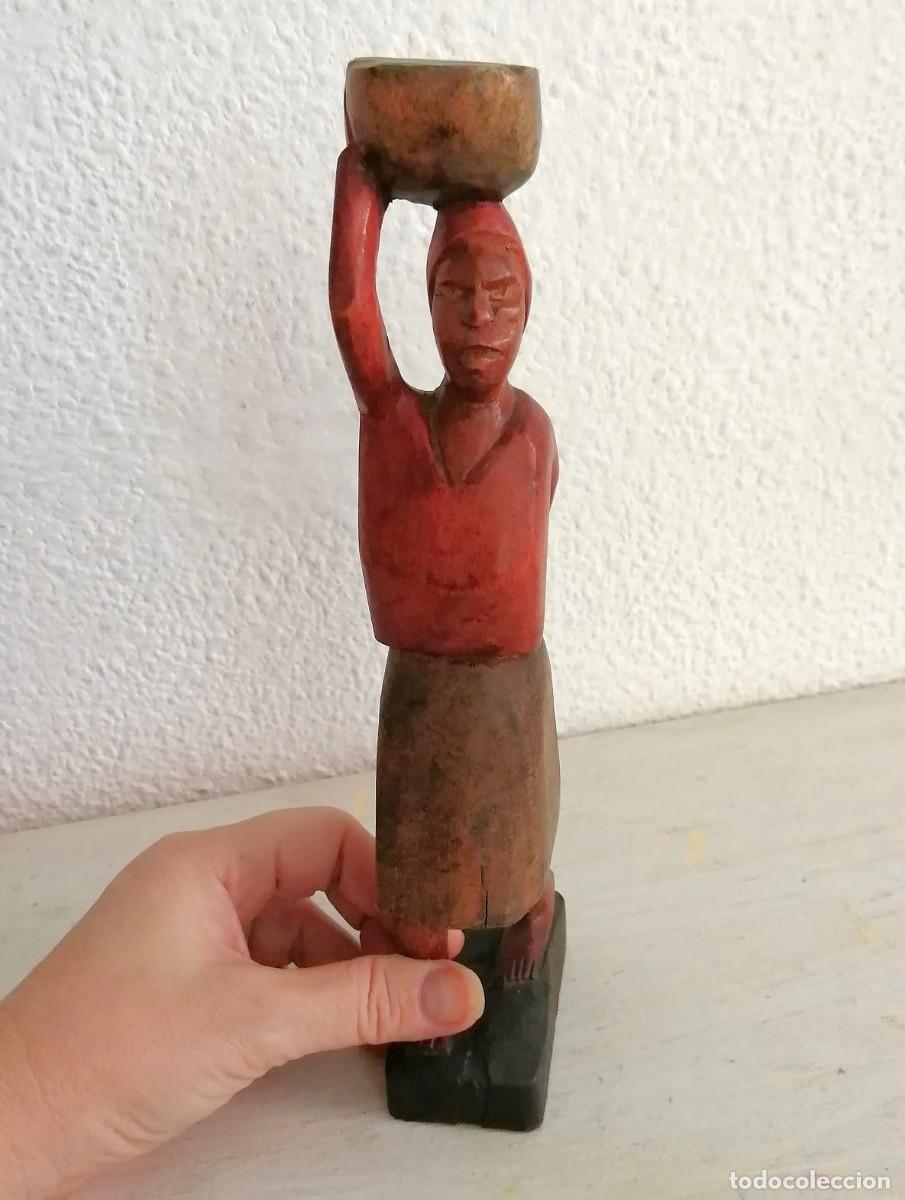 Vintage: FIGURA MUJER AFRICANA TALLLADA EN MADERA - Foto 5