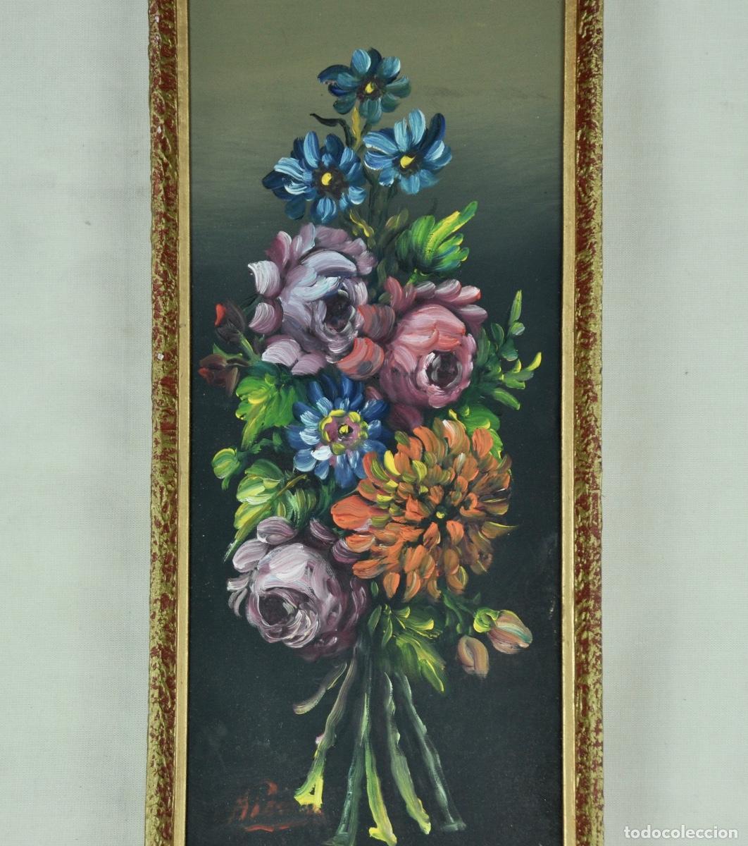 Vintage: Cuadro rectangular flores pintadas a&ntilde;os 60 - Foto 2