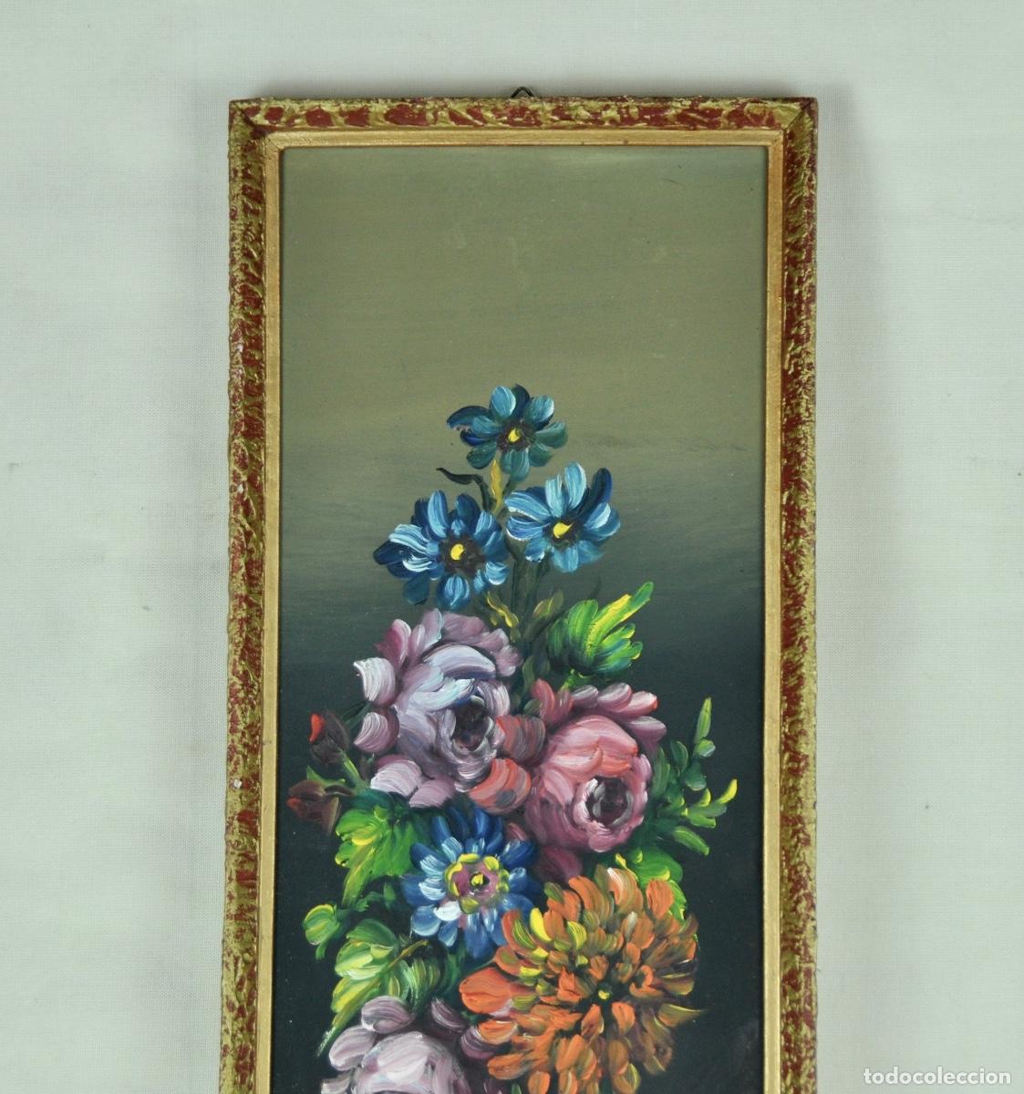 Vintage: Cuadro rectangular flores pintadas a&ntilde;os 60 - Foto 3
