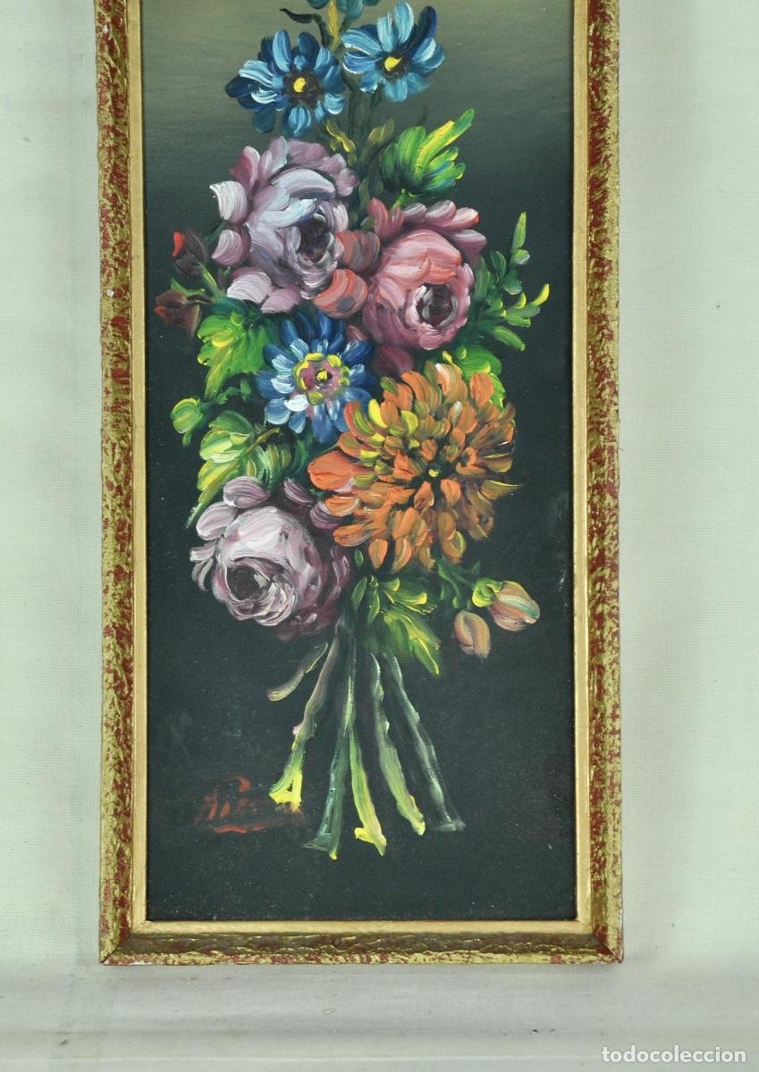 Vintage: Cuadro rectangular flores pintadas a&ntilde;os 60 - Foto 4