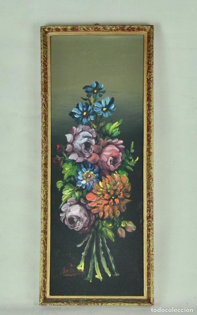 Vintage: Cuadro rectangular flores pintadas a&ntilde;os 60 - Foto 1