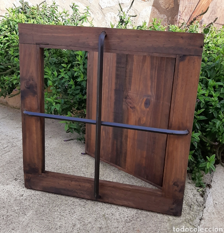 Vintage: Ventana de madera porticon con rejas hierro, ventanuco 65 x 65 cm , ve80 ,, ven365