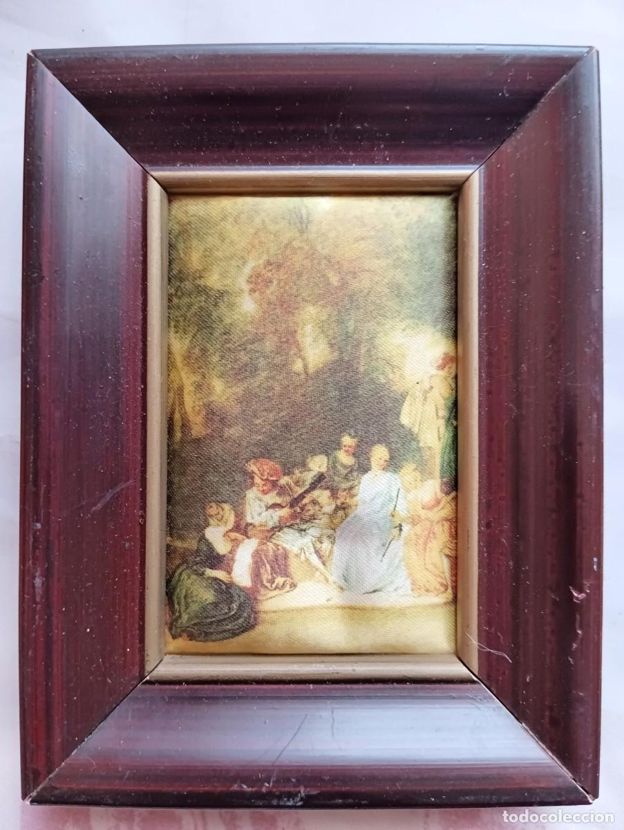 Vintage: CUADRO MINIATURA PINTADA SOBRE SEDA de los 70 - Foto 2