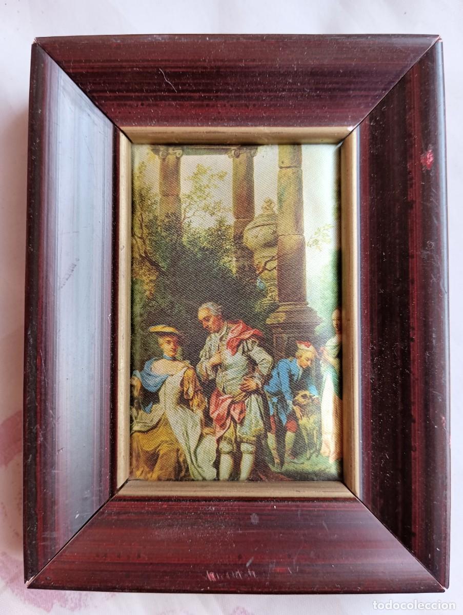 Vintage: CUADRO MINIATURA PINTADA SOBRE SEDA de los 70 - Foto 2