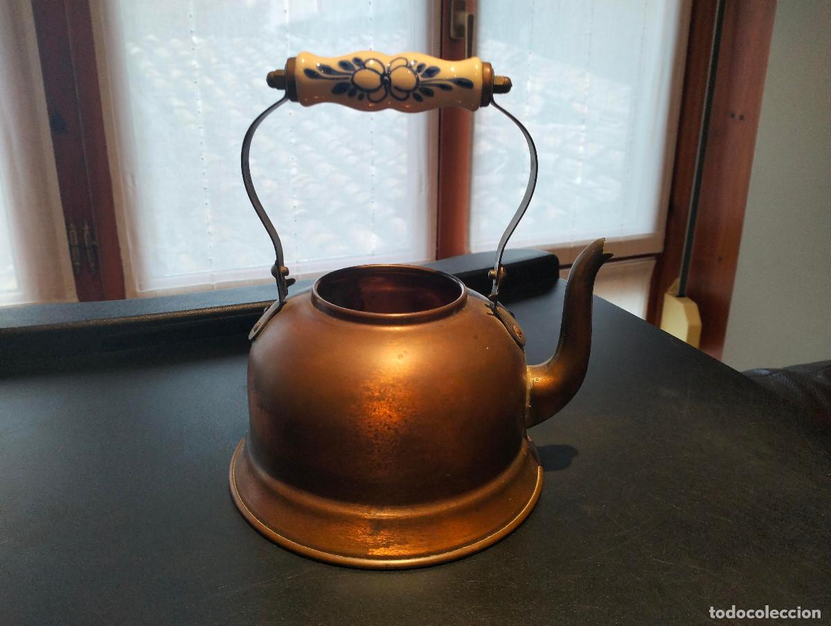 Vintage: cafetera de cobre, asa de cer&aacute;mica - Foto 1