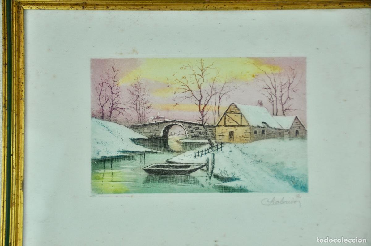Vintage: Cuadro paisaje marco dorado - Foto 4