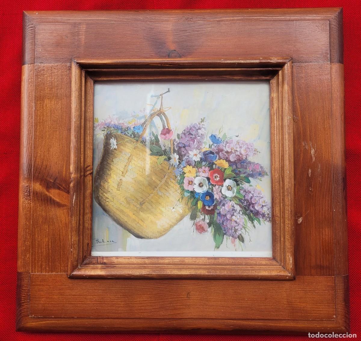 Vintage: Marco de madera maciza con un dise&ntilde;o floral, 35x35x3,5cm