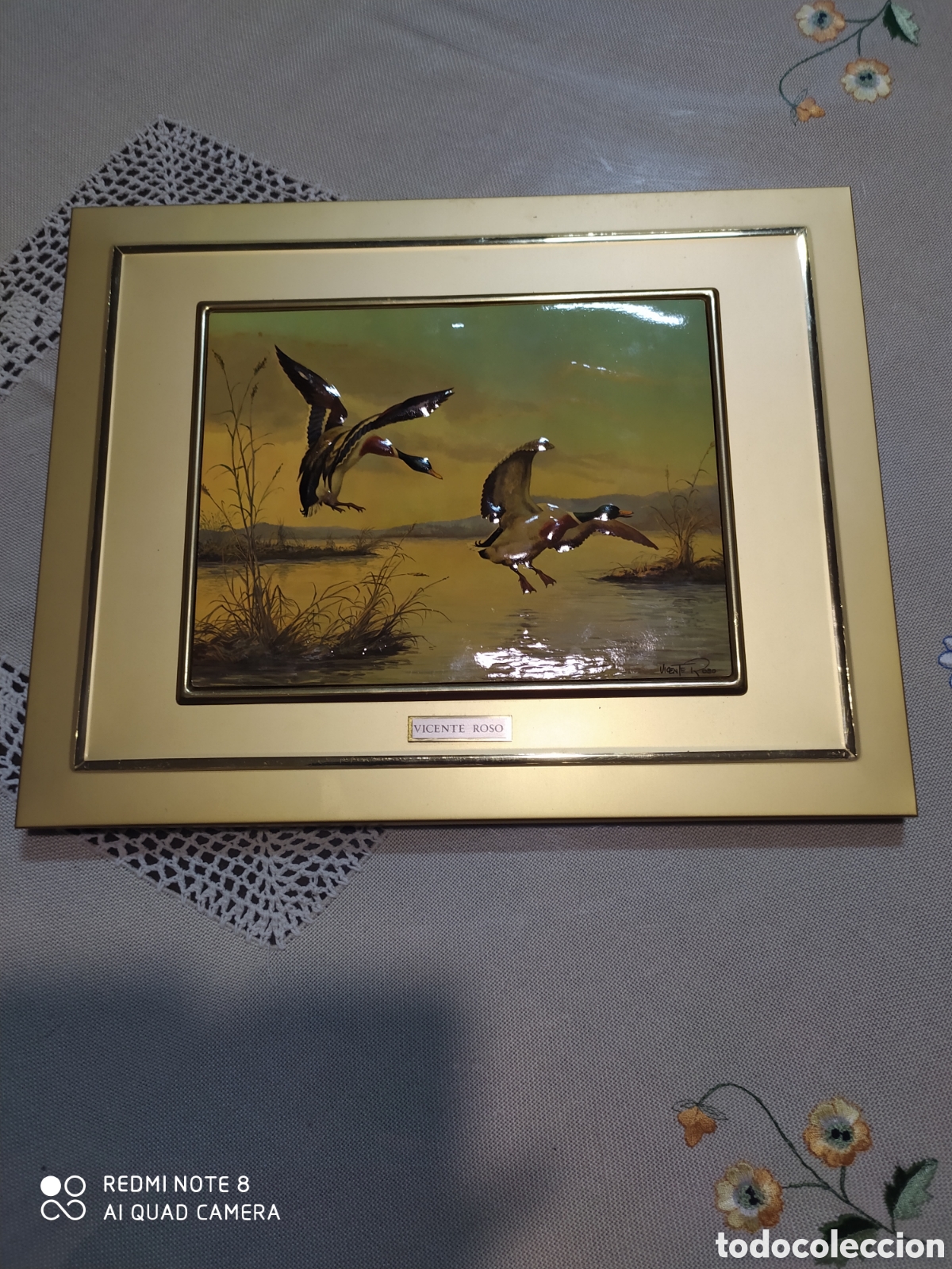 Vintage: Antiguo cuadro de Vicente Roso. Lamina Met&aacute;lica en relieve esmaltada. 36x28