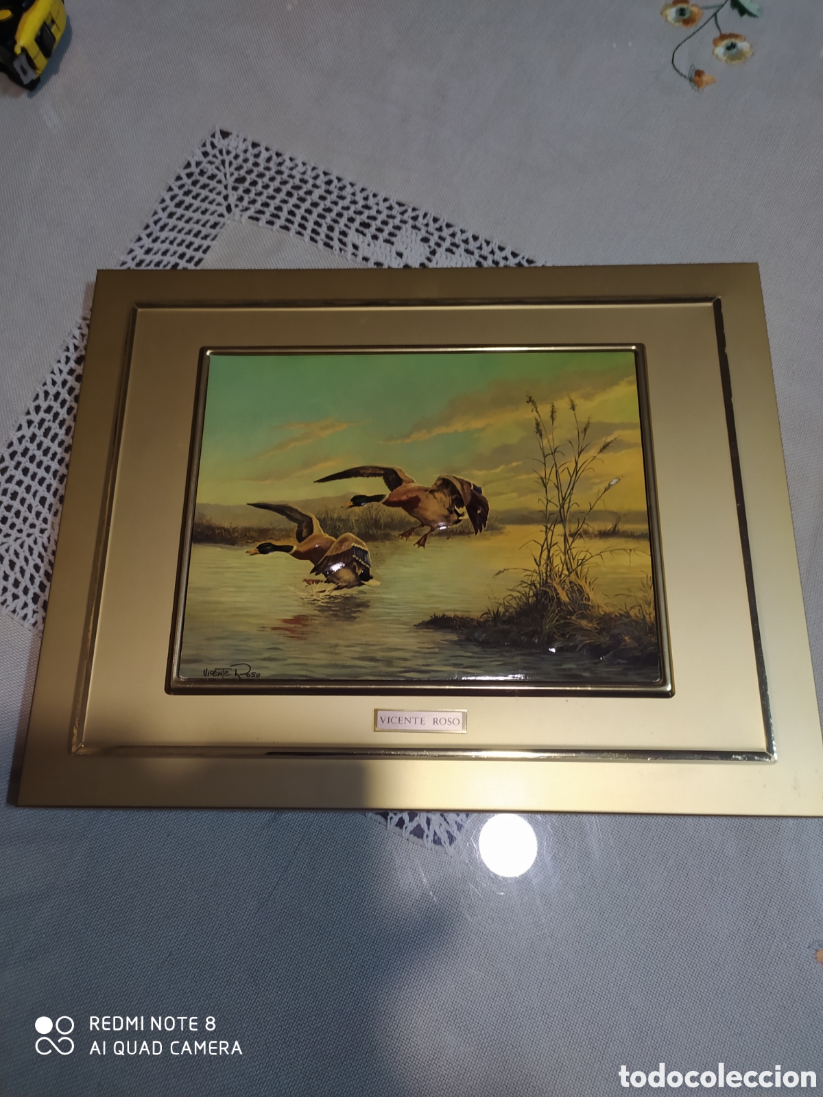 Vintage: Antiguo cuadro de Vicente Roso. Lamina Metallica en relieve esmaltada. 36x28