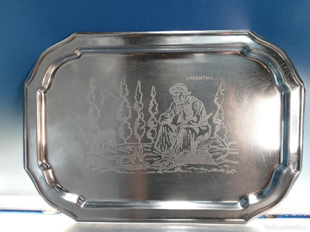 Vintage: Bandeja de acero inox recuerdo de Argentina.
