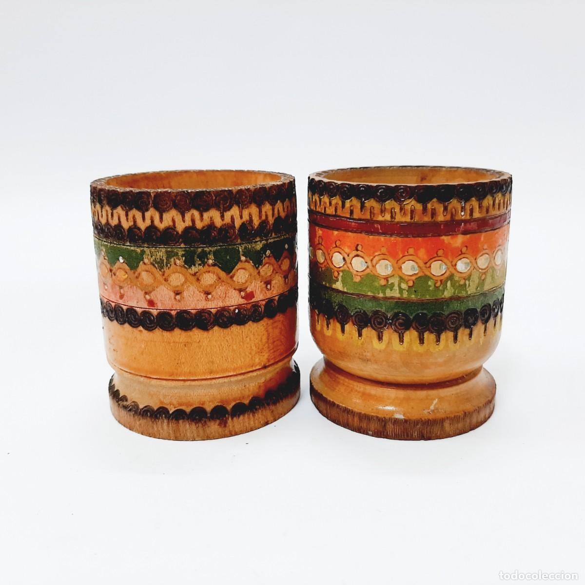 Vintage: Dos copas de pirograbado de madera vintage(1.4)