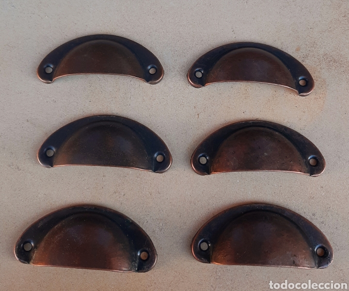 Vintage: Lote de 6 Tirador concha metal cobrizo