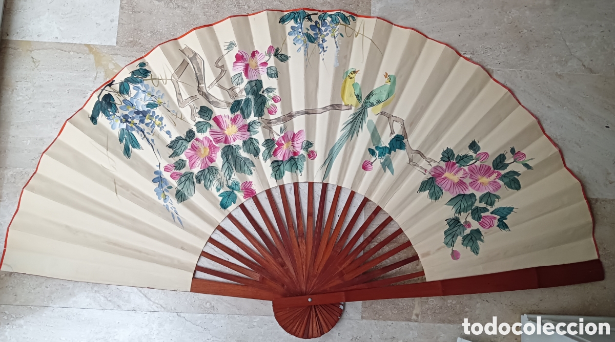 Vintage: Gran abanico vintage pintado a mano