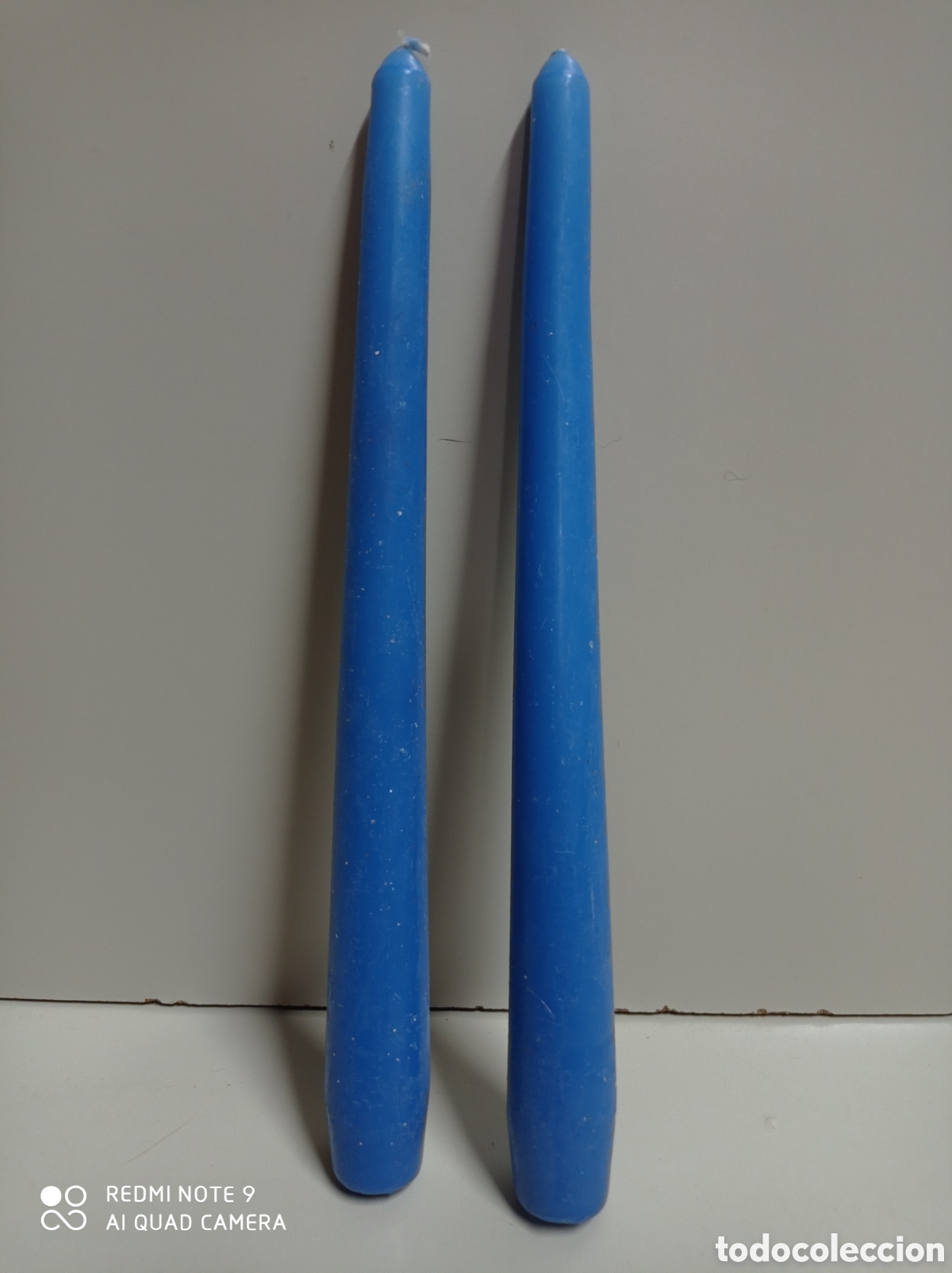 Vintage: Vintage. Lote de dos cirios o velas para candelabros porta velas, 25 cm, azul claro, artesanales.