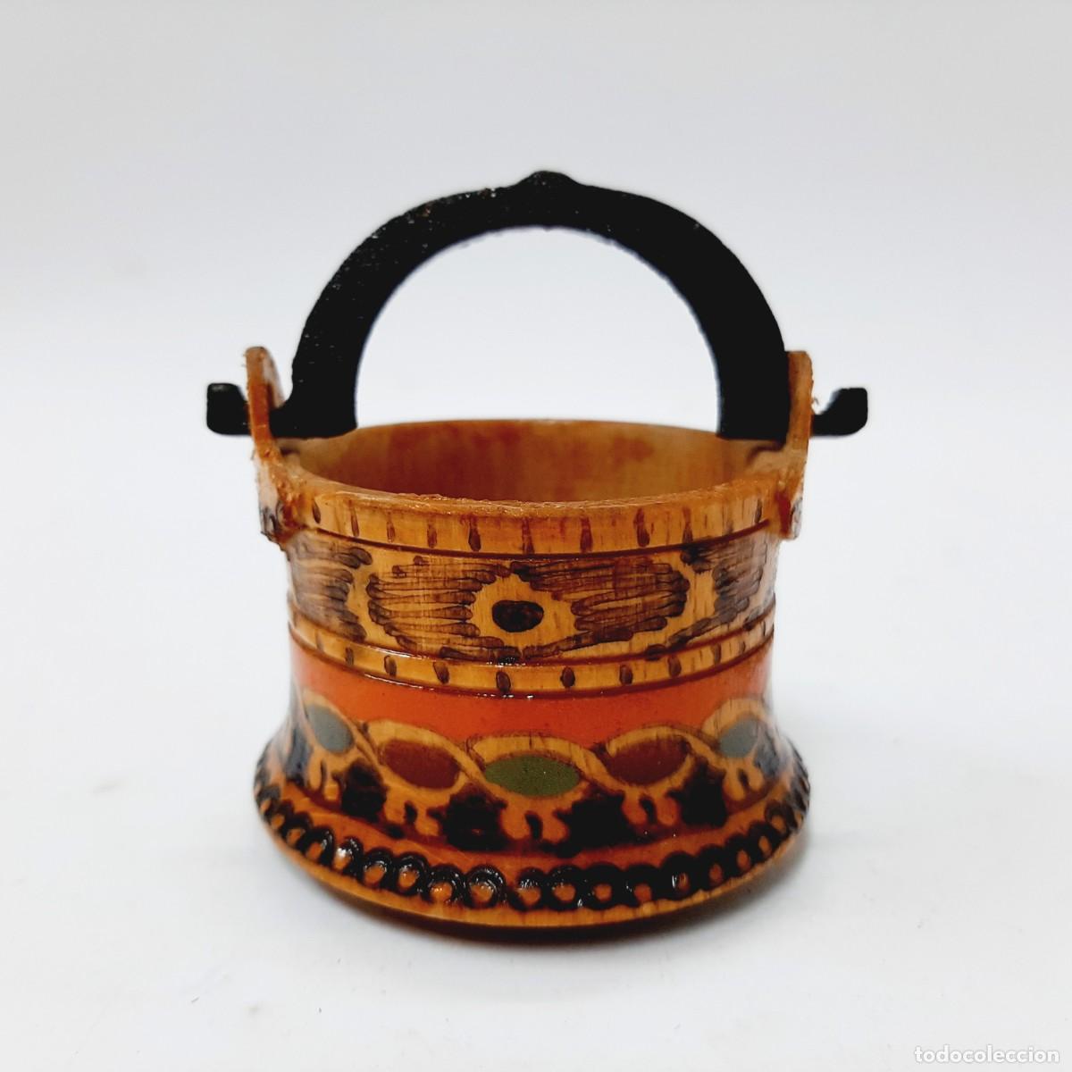 Vintage: Caldero de madera pintado a mano decorativo vintage, olla (15.5)