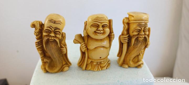 Vintage: LOTE DE TRES FIGURAS DE LOS TRES SABIOS CHINOS.