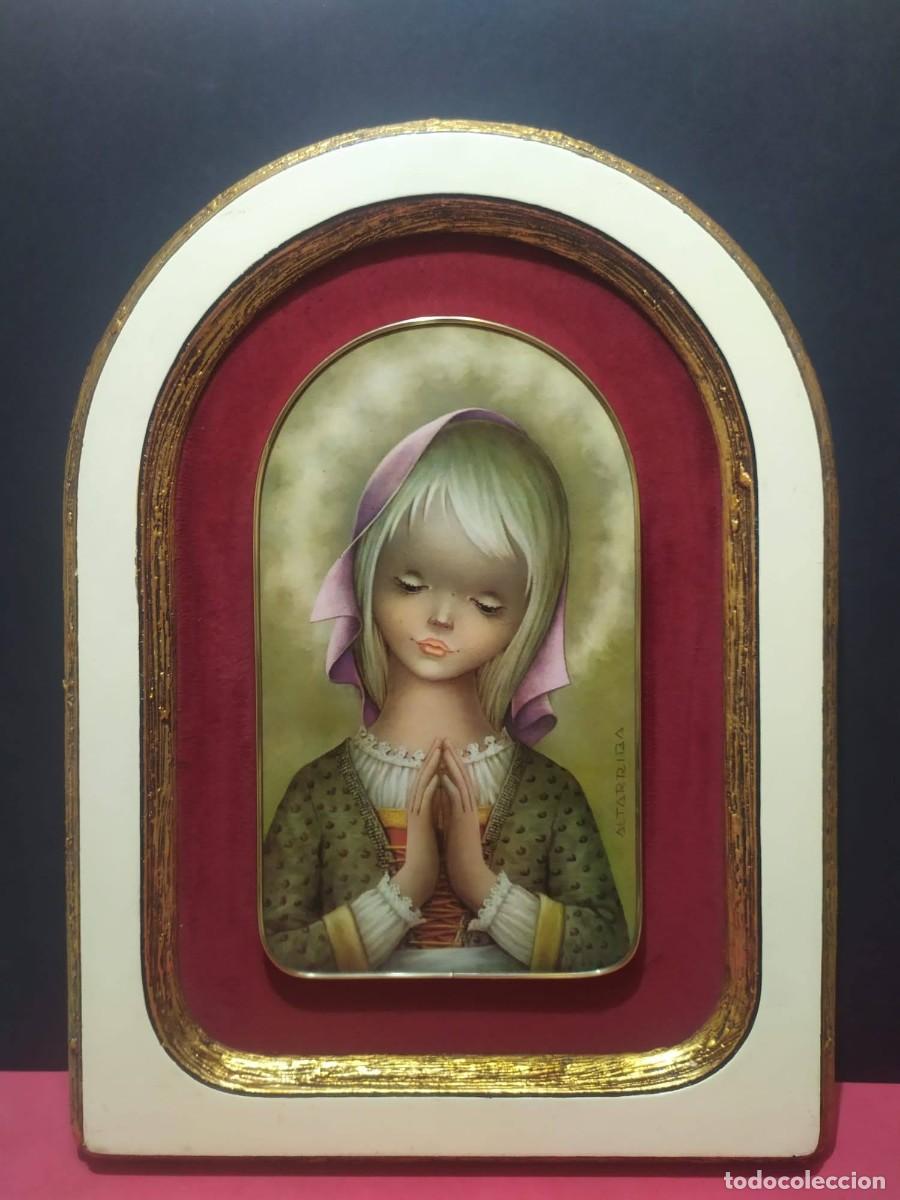 Vintage: precioso cuadro religioso virgen ni&ntilde;a rezando ilustrador altarriba a&ntilde;os 70-80 decoracion vintage