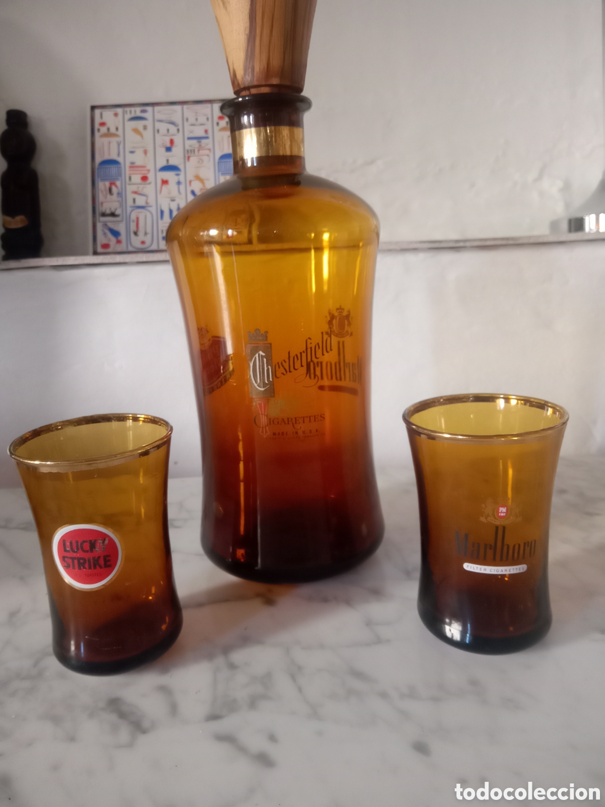 Vintage: Botella y pareja de vasos Malboro y Lucky - Foto 2