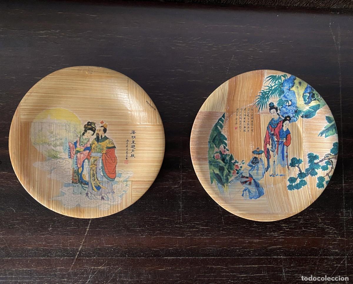 Vintage: PLATOS DE BAMB&Uacute; CON DECORACI&Oacute;N ORIENTAL (SET DE 2) - Foto 1