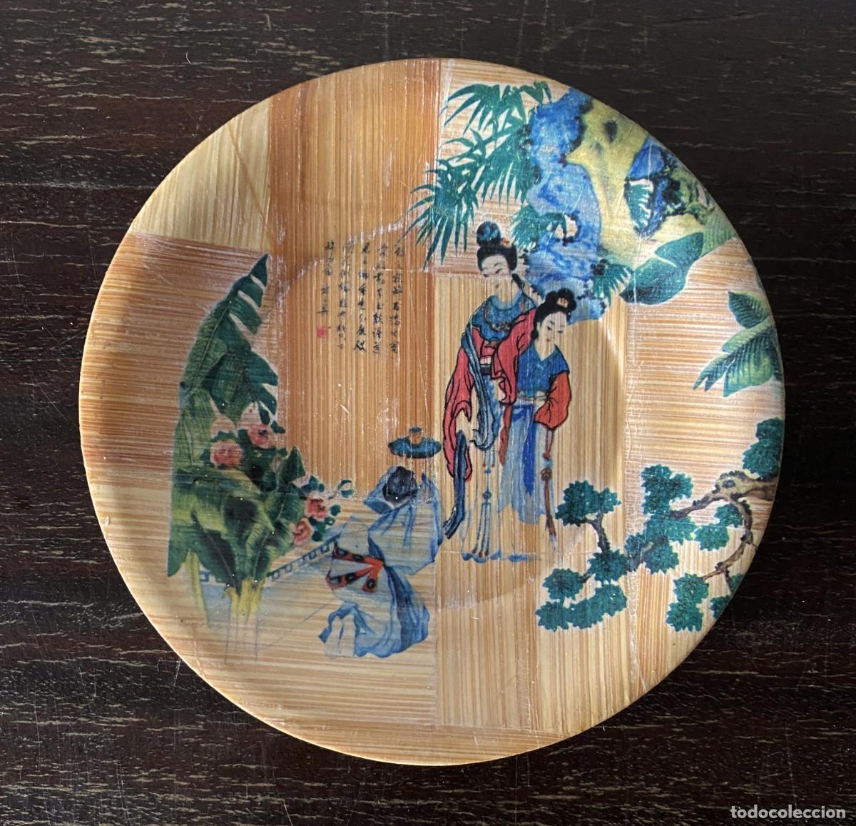 Vintage: PLATOS DE BAMB&Uacute; CON DECORACI&Oacute;N ORIENTAL (SET DE 2) - Foto 3