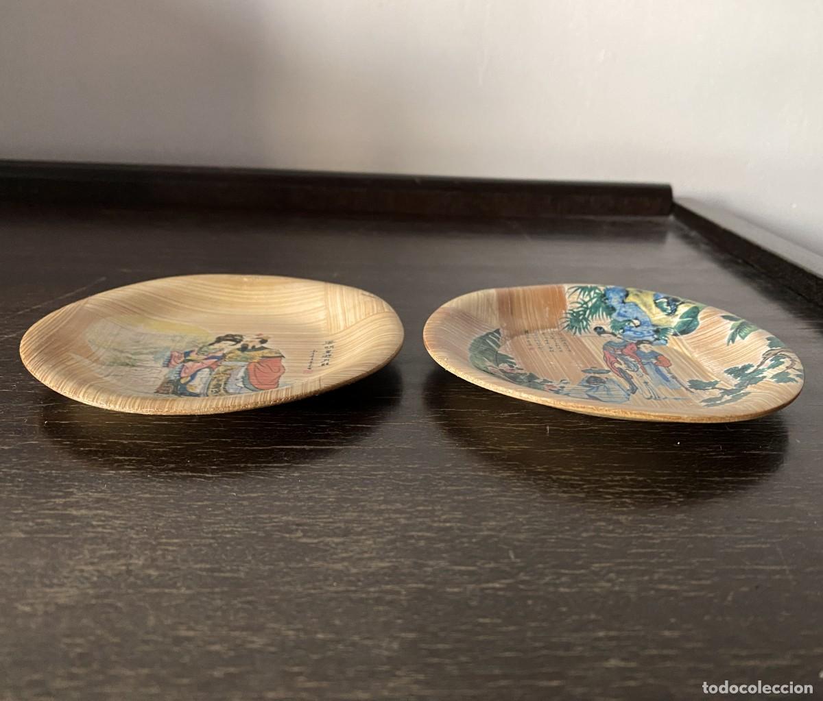 Vintage: PLATOS DE BAMB&Uacute; CON DECORACI&Oacute;N ORIENTAL (SET DE 2) - Foto 5